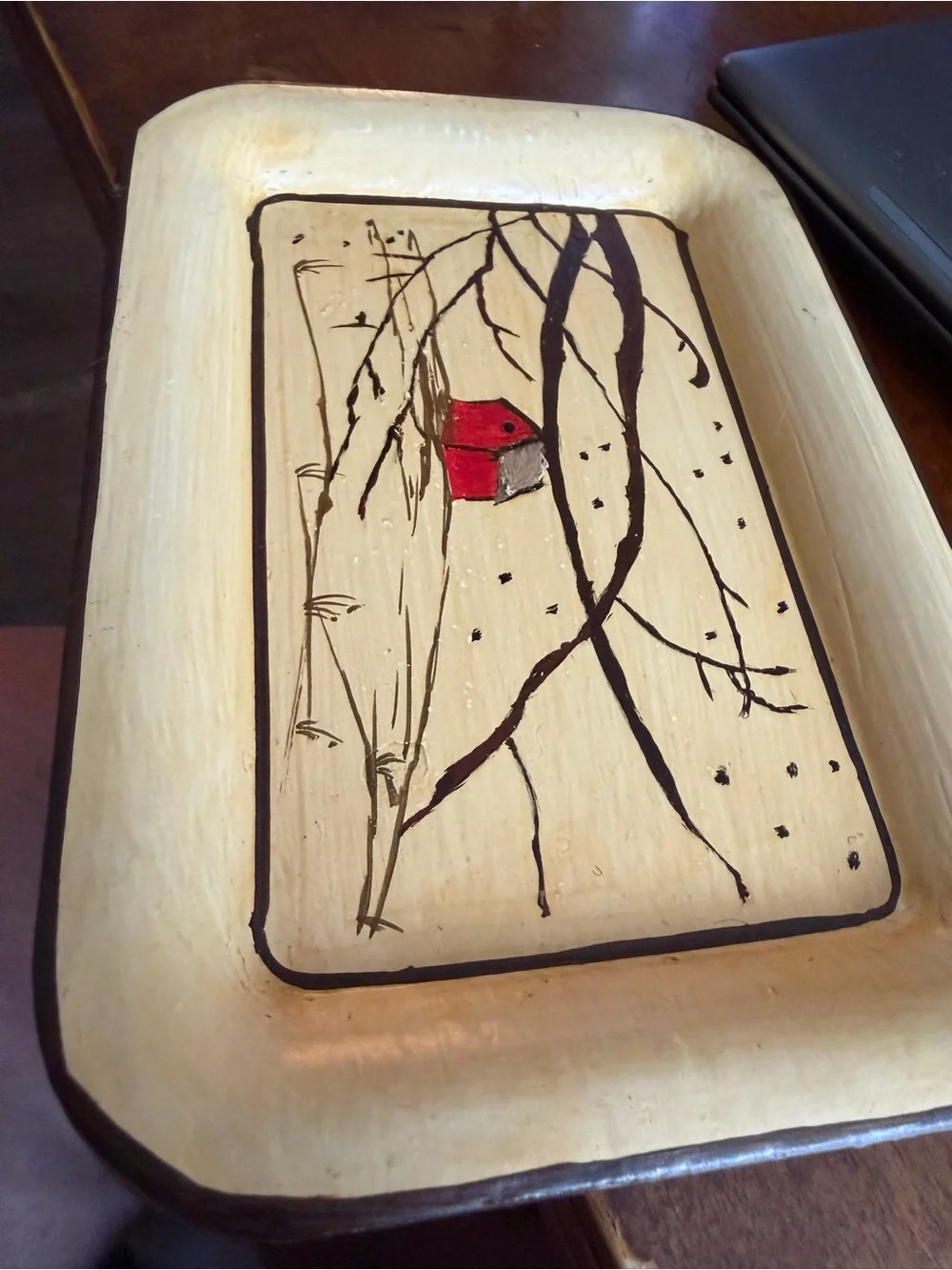 Cream and Red Decorative Bathroom/kitchen/bedsideVanity Tray - Rustic Barn Motif